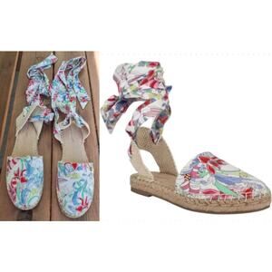 Tommy Hilfiger Kimey Ankle Tie Espadrille Flat Canvas Beach Summer Shoe Size 9.5